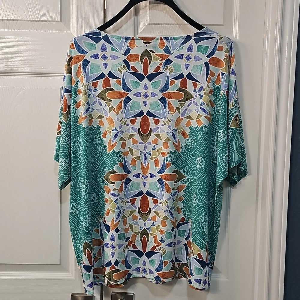NWT JM Collection Petite Teal Dolman Sleeve Short Sleeve Boxy Tunic XL/XXL - Picture 6 of 11